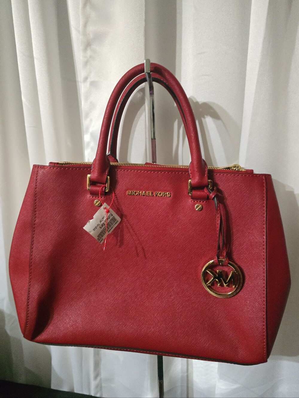 Michael Kors Red Saffiano Leather  Sutton 3 Divider Tote Handbag Purse